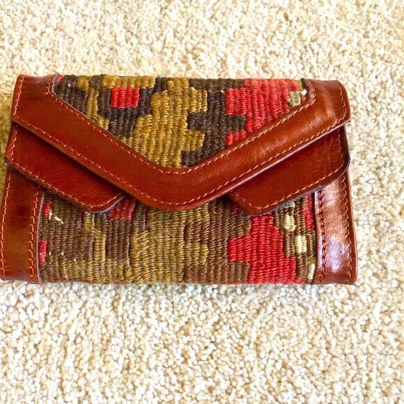 Vintage Handbags - Vintage Handmade Turkish Kilim Leather Boho Style Wallet
